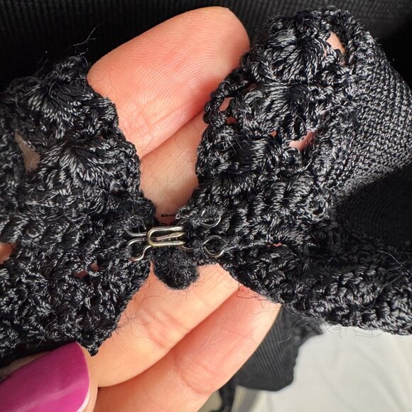 Vintage Talbots Black Tie Front Cardigan - Crochet Trim Slinky Oversized‎ Small - Picture 6 of 9